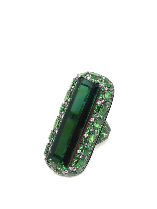 White Gold with White Diamond & Gree Turmaline & Green Garnet Ring from Terri Collection