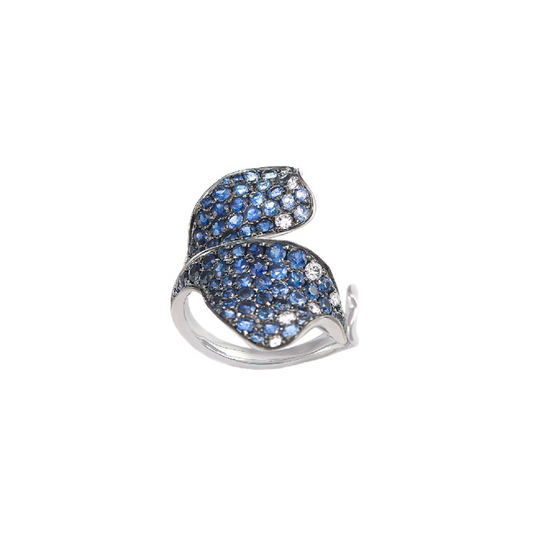 White Gold White Diamond Blue Sapphire Ring From Petal Collection