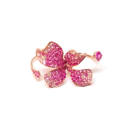 Rose Gold Pink Sapphire Diamond Two Fingers Ring From Flower Collection