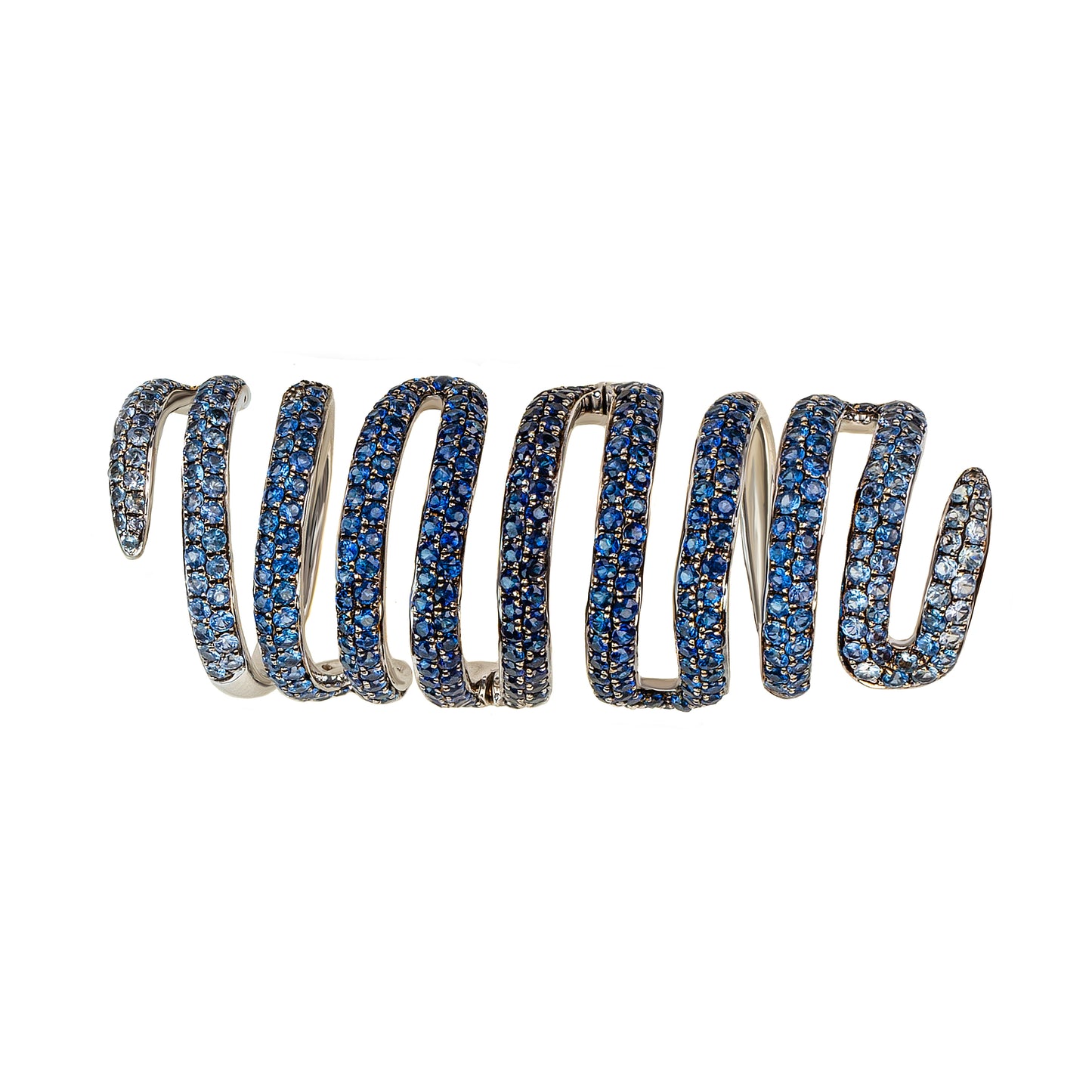 White Gold with Blue Sapphire Coiled Ring from Snake Collection