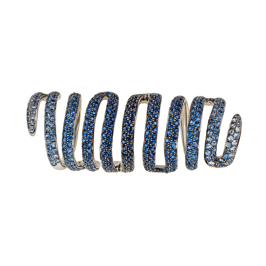White Gold with Blue Sapphire Coiled Ring from Snake Collection
