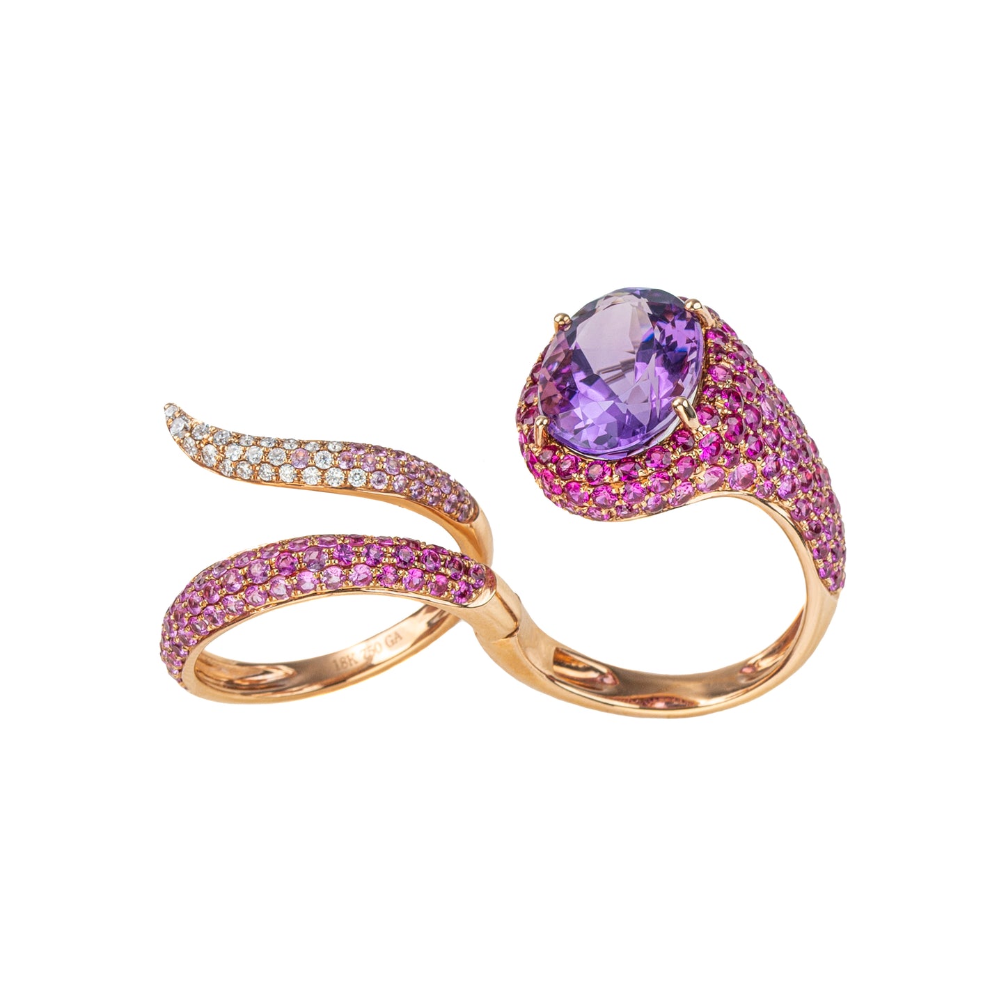 Pink Sapphire and Amethyst Coiled Ring with Halo from Convertible Collection