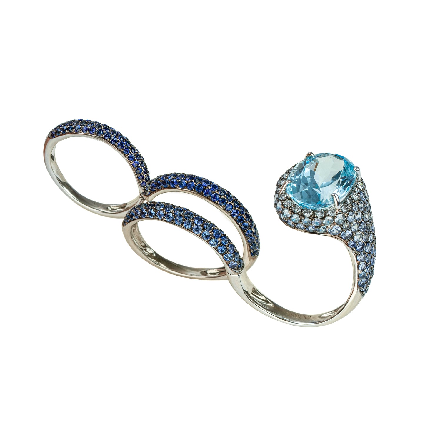 Blue Sapphire and Blue Topaz Coiled Ring with White Diamond Halo from Convertible Collection