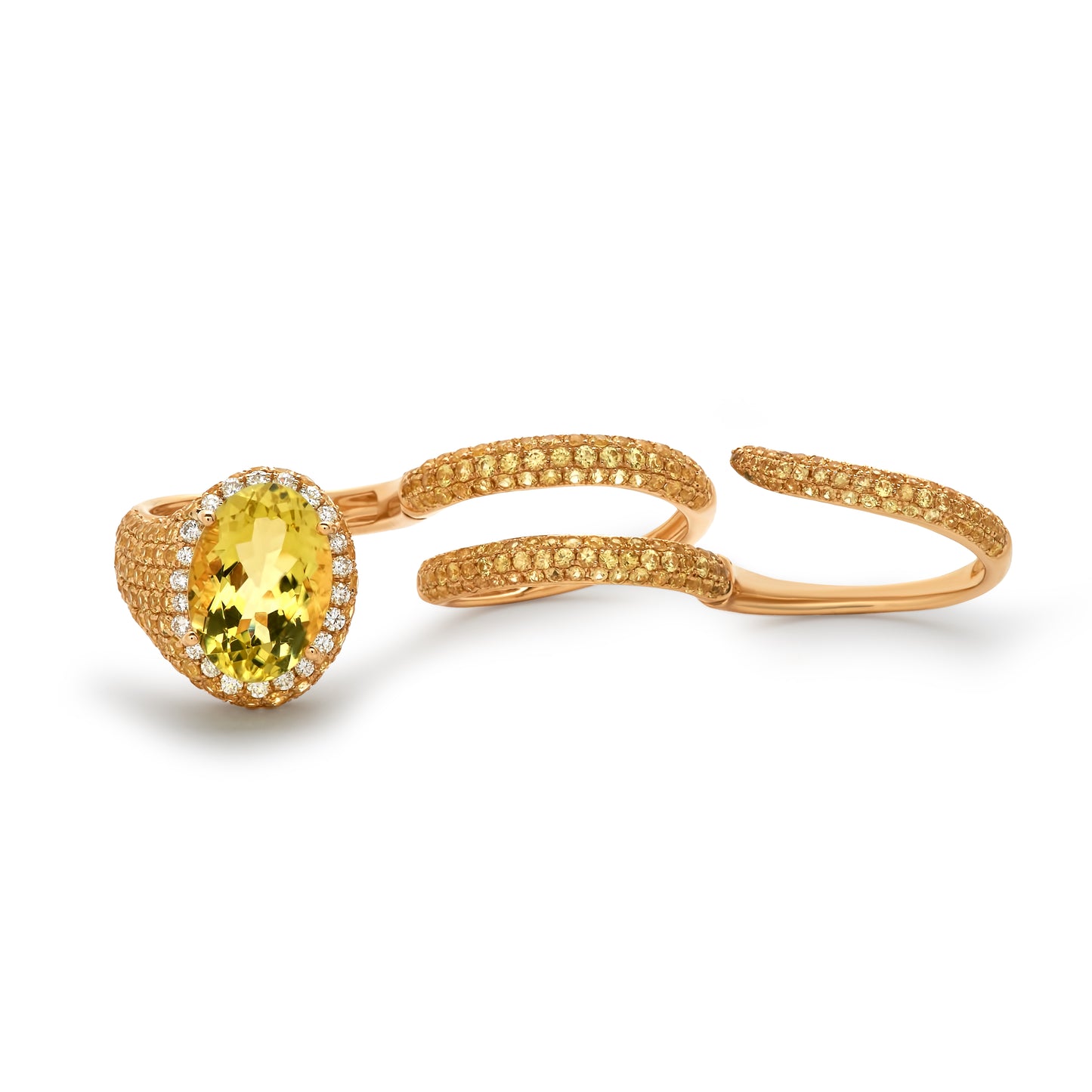 Yellow Gold Lemon Quartz Coiled Ring with White Diamond Halo from Convertible Collection