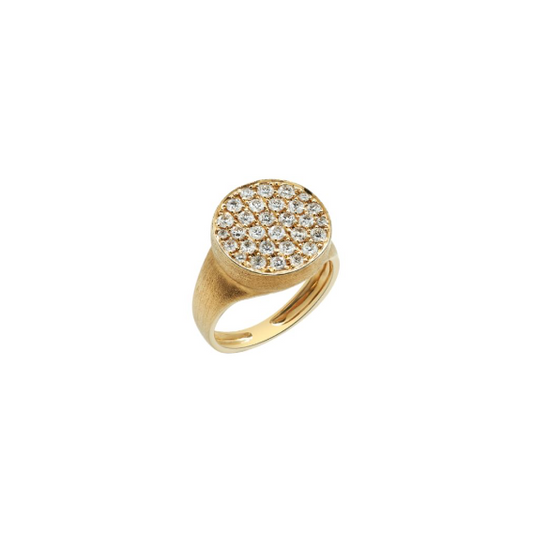 Yellow Gold White Diamond Signet Ring