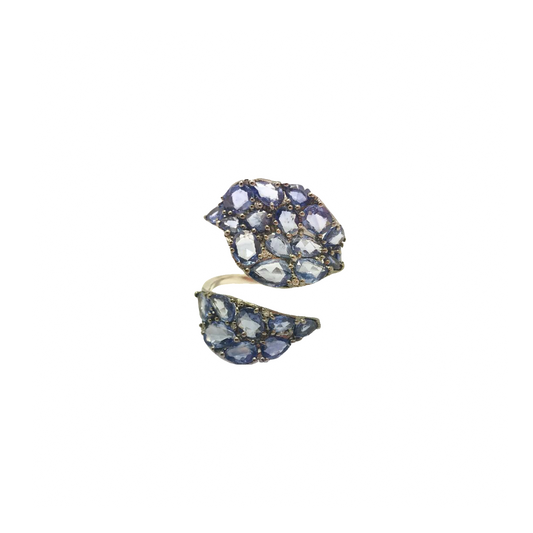 White Gold White Diamond Blue Sapphire Ring From Petal Collection