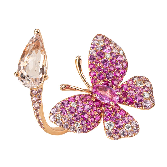 Rose Gold Pink Sapphire and Morganite Ring from Butterfly Collection