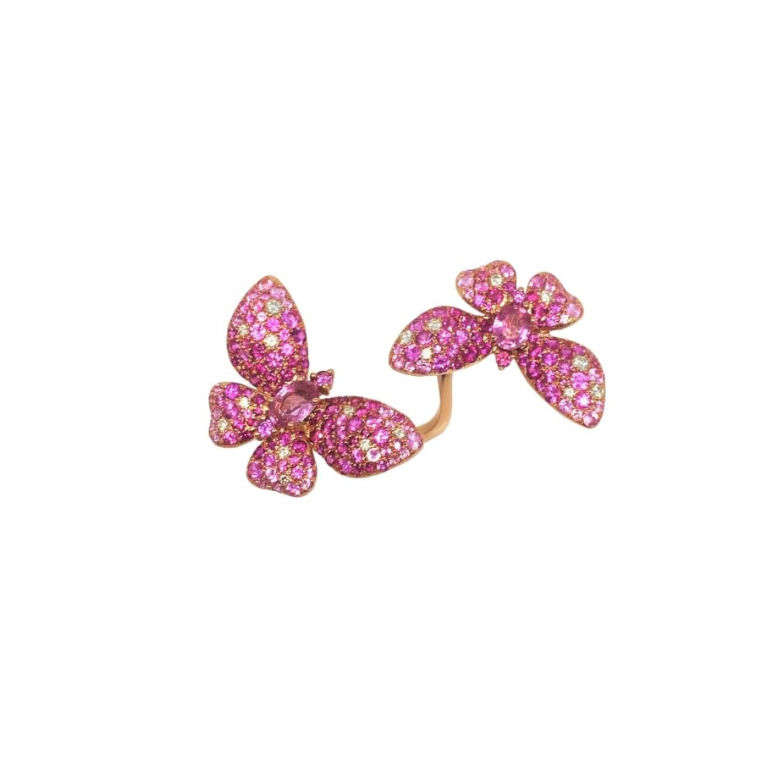 Rose Gold Pink Sapphires White Diamond Ring From Butterfly Collection