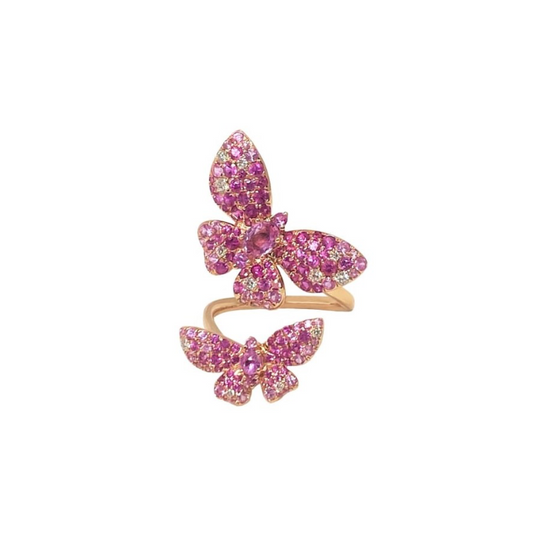 Rose Gold Pink Sapphires White Diamond Ring From Butterfly Collection