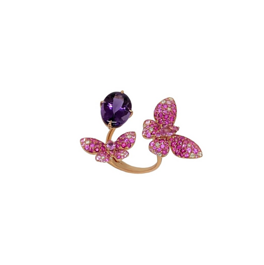 Rose Gold Pink Sapphires Diamonds Amethyst Ring From Butterfly Collection