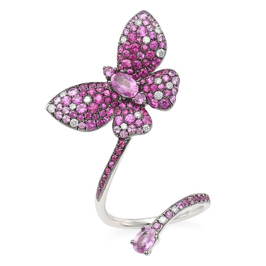 White Gold Pink Sapphires White Diamond Ring From Butterfly Collection