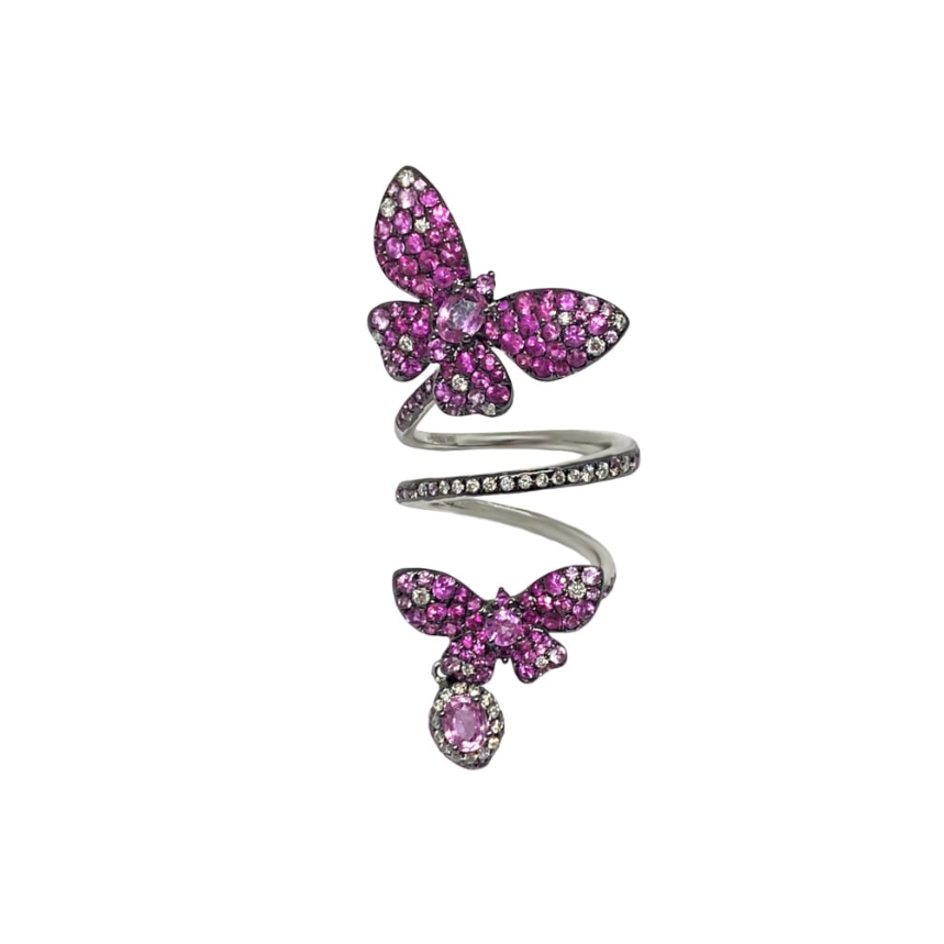 White Gold White Diamond Pink Sapphires Ring From Butterfly Collection