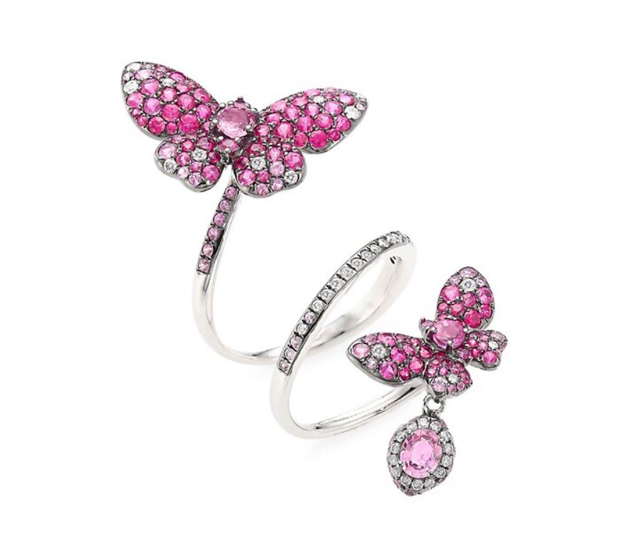 White Gold White Diamond Pink Sapphires Ring From Butterfly Collection