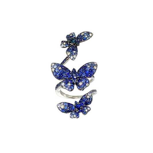 White Gold with White Diamond & Blue Sapphire Ring from Butterflies Collection
