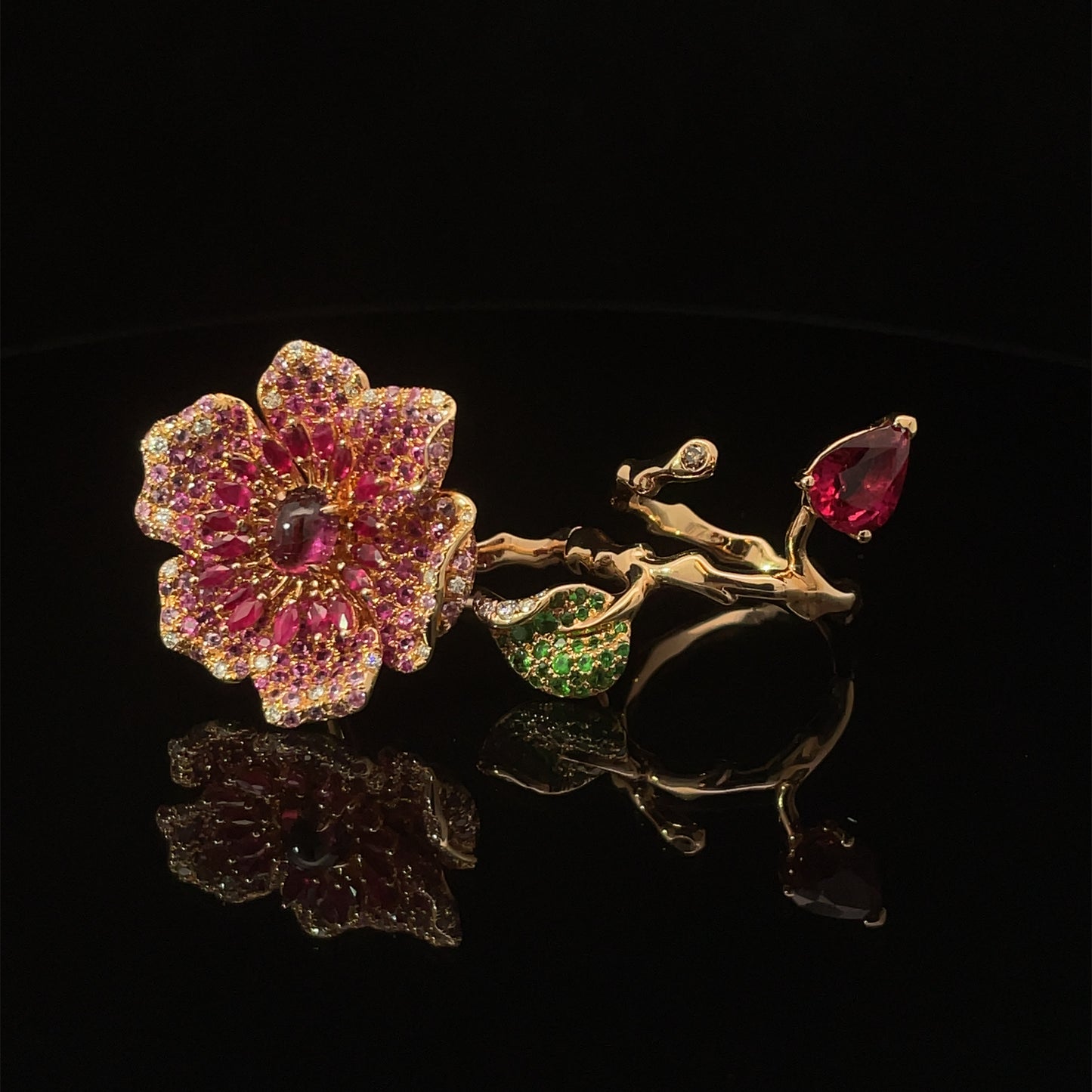 Rose Gold Pink Sapphire, Ruby, Tourmaline Single or Multi-Finger Ring from Flower Collection