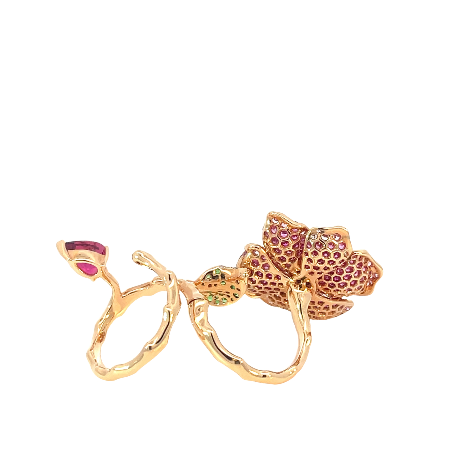 Rose Gold Pink Sapphire, Ruby, Tourmaline Single or Multi-Finger Ring from Flower Collection