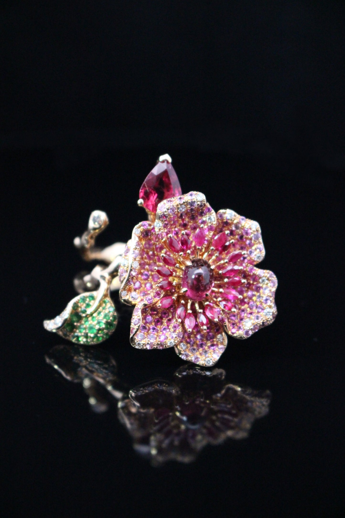 Rose Gold Pink Sapphire, Ruby, Tourmaline Single or Multi-Finger Ring from Flower Collection