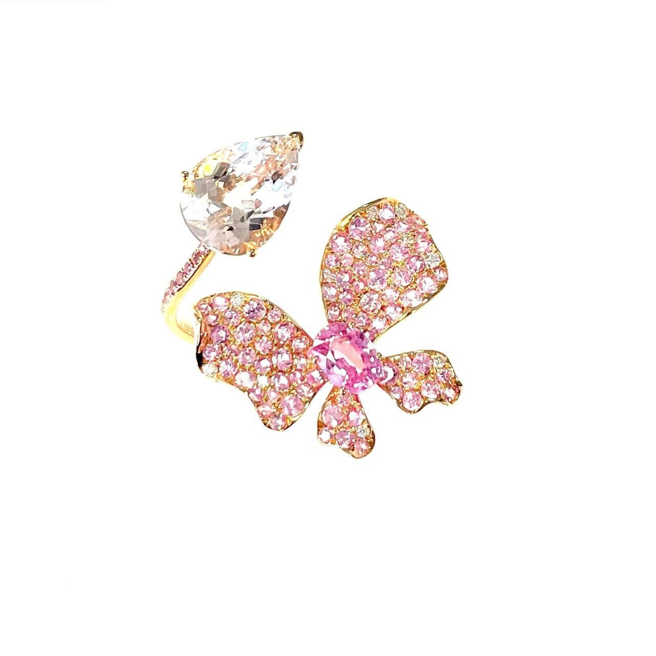 Rose Gold with Pink Sapphire & White Diamond & Morganite Ring from Butterflies Collection