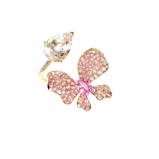 Rose Gold with Pink Sapphire & White Diamond & Morganite Ring from Butterflies Collection