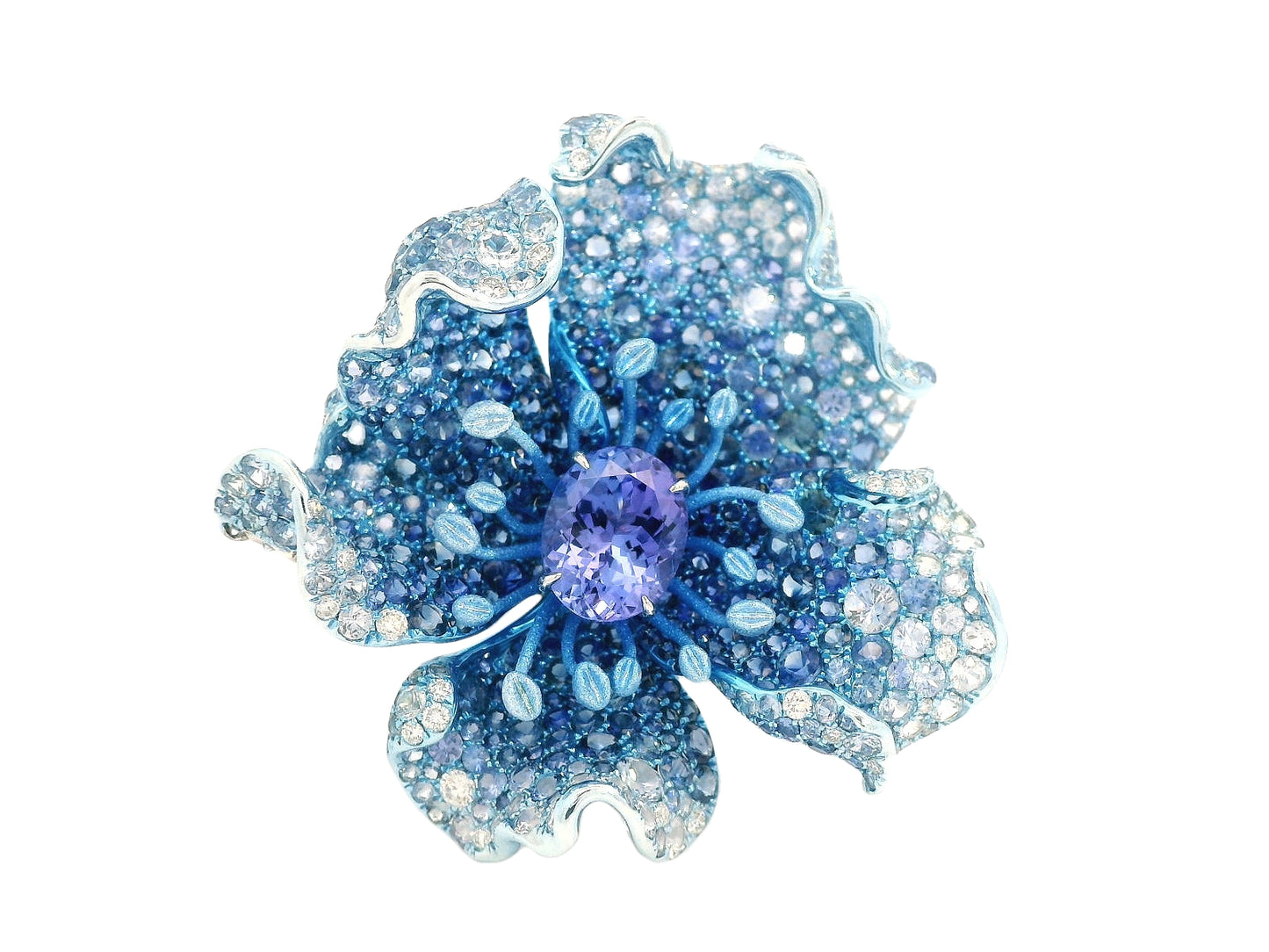 White Gold with White Diamond & Blue Sapphire & Green Garnet & Tanzanite Ring from Flowers Collection