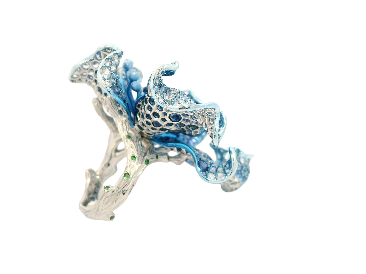 White Gold with White Diamond & Blue Sapphire & Green Garnet & Tanzanite Ring from Flowers Collection