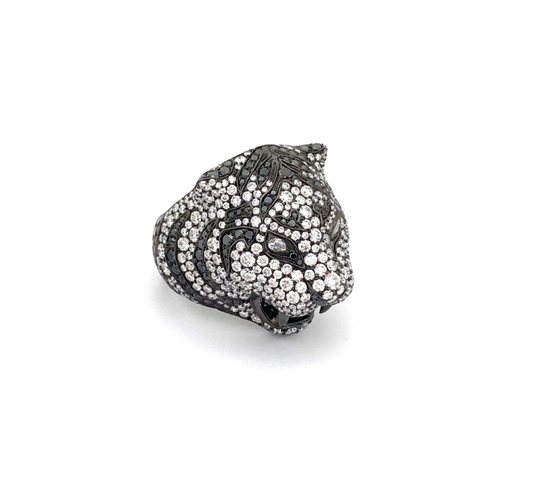 White Gold White & Black Diamond Ring From Tiger Collection