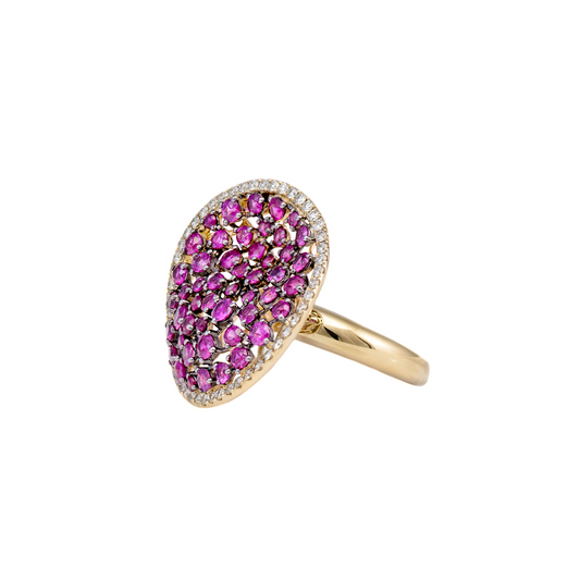 Yellow Gold White Diamonds Ruby Ring