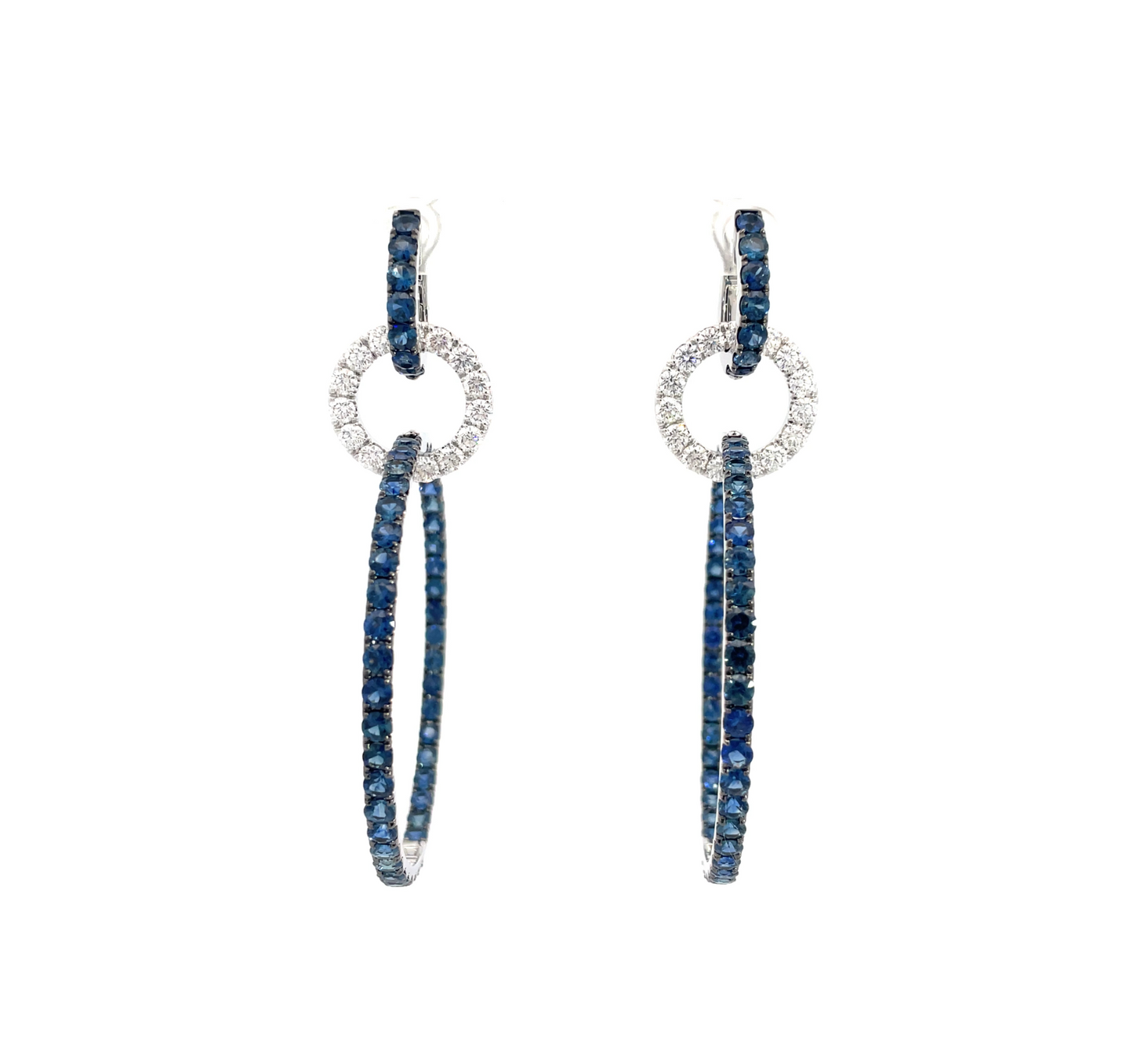 White Gold White Diamond Blue Sapphire Earrings From Hoops Collection