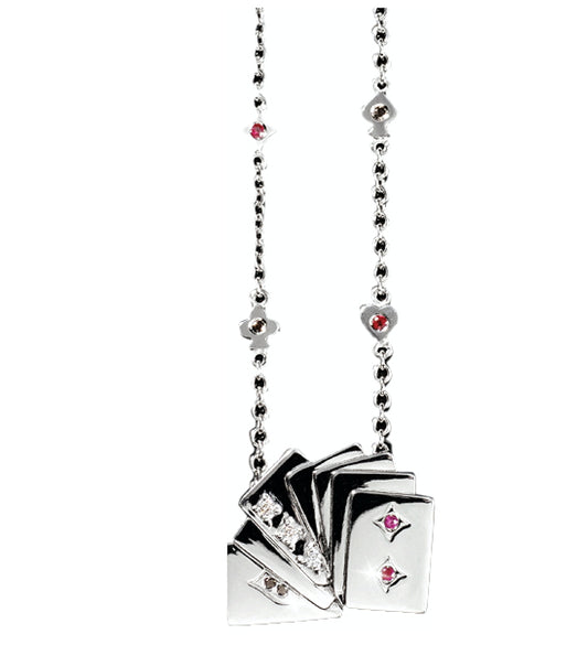 White Gold with White & Black Diamond & Ruby Necklace from Las Vegas Collection