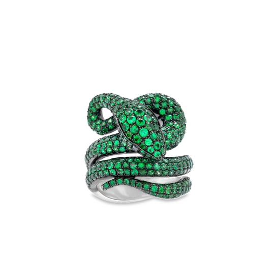 White Gold Black Diamonds Tsavorites Ring From Snake Collection