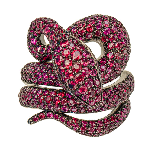 Rubies and Black Diamonds Snake Ring