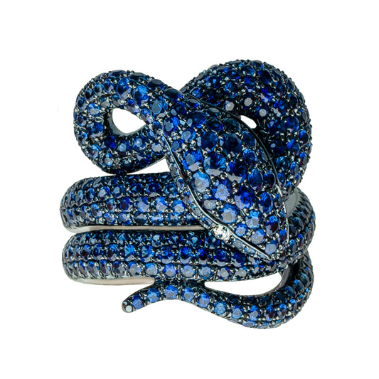 Blue Sapphires and White Diamonds Snake Ring