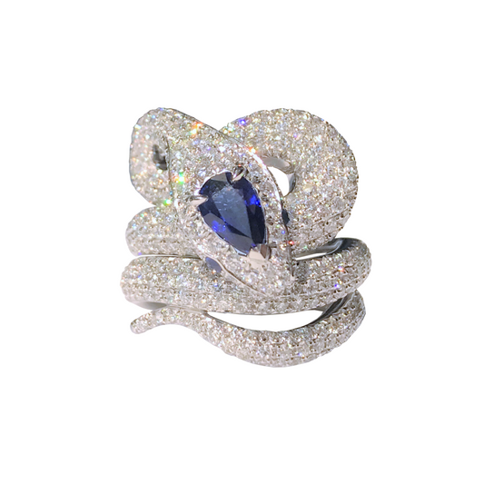 White Diamond and Blue Sapphire Ring from Snake Collection