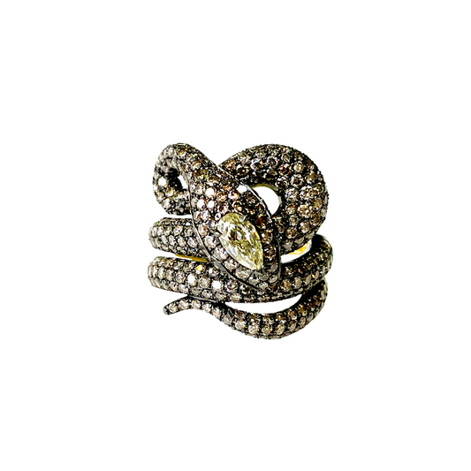 Yellow Gold Yellow & Brown Diamond Ring From Snake Collection