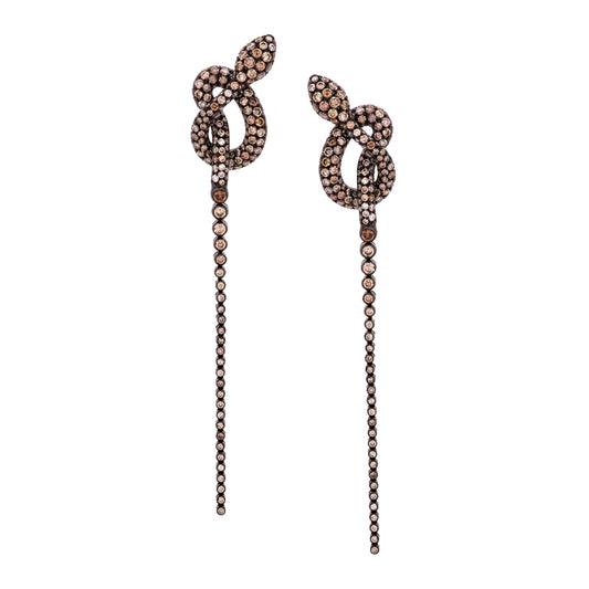 Yellow Gold and Brown Diamond Drop Earrings from Snake Collection