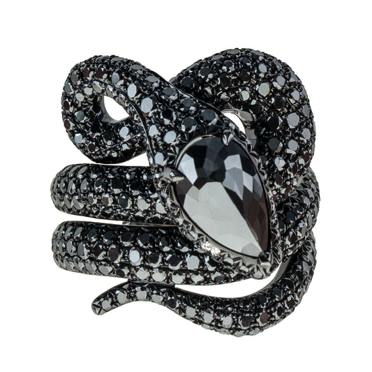 White Gold Black Diamond Ring from Snake Collection