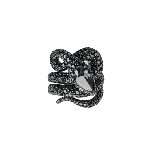 White Gold Black Diamond Ring From Snake Collection