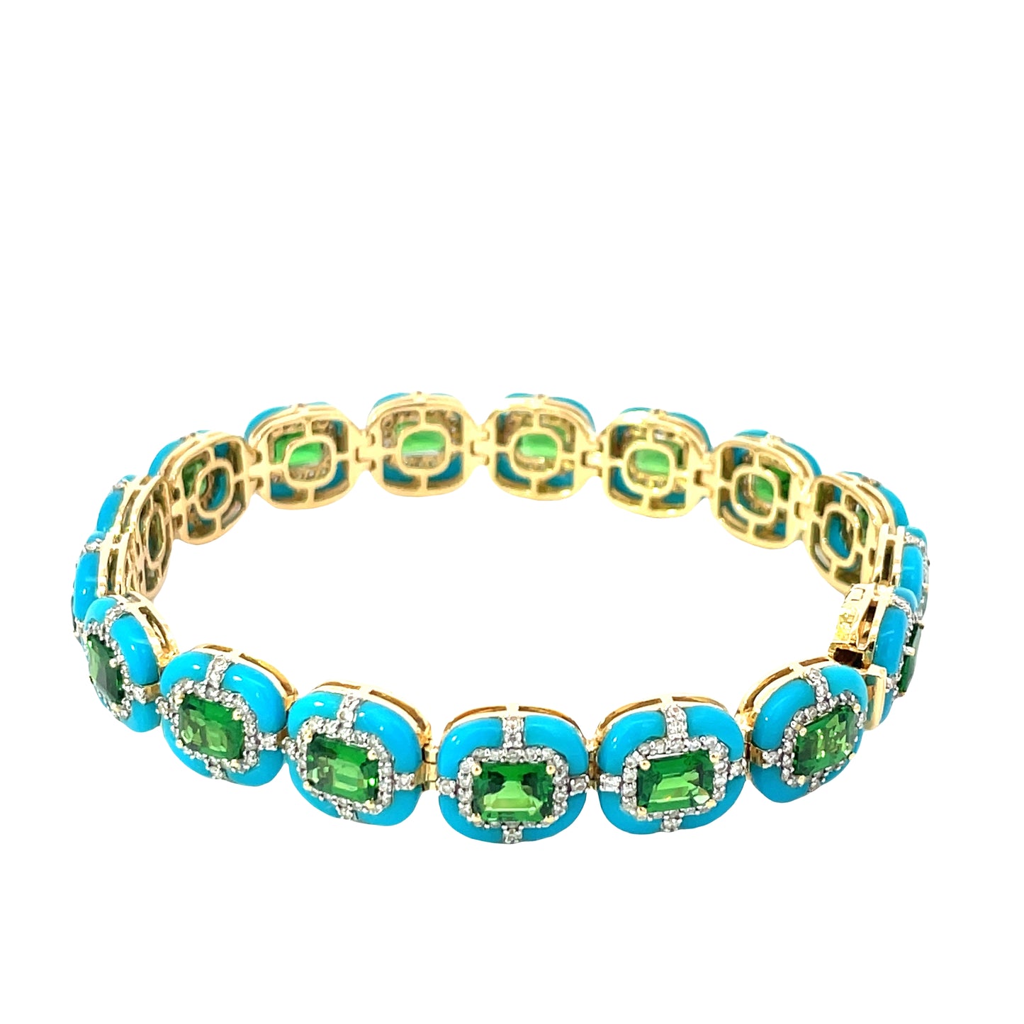 Yellow Gold with Turquoise & Tsavorite & White Diamond Bracelet