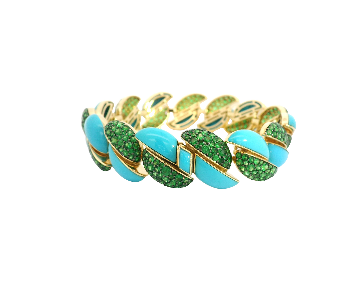 Yellow Gold Turquoise & Tsavorite Bracelet From Links Collection