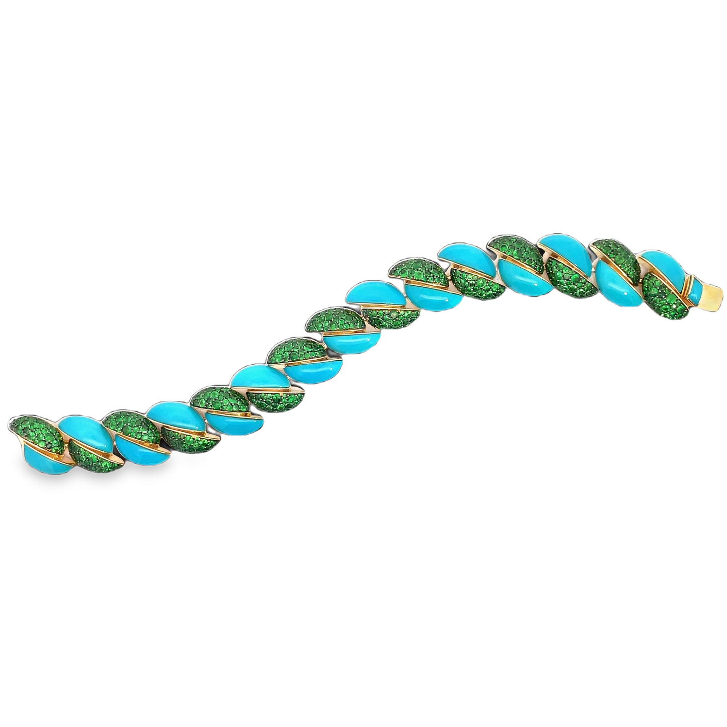 Yellow Gold Turquoise & Tsavorite Bracelet From Links Collection