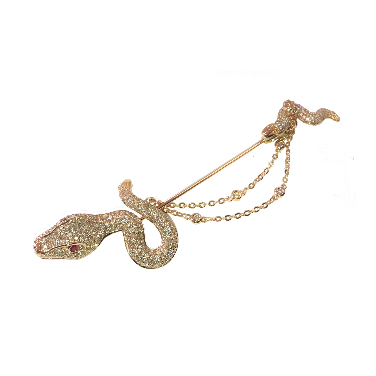 Yellow Gold with White Diamond & Ruby Brooche from Snake Collection