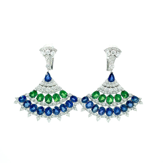 White Gold with Blue Sapphire & Green Garnet & White Diamond Earrings from Festival Collection
