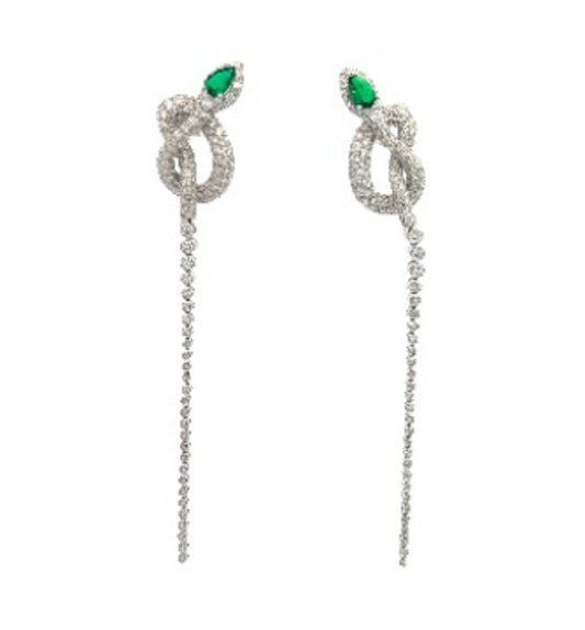 Platinum & White Gold with White Diamond & Emerald Earrings from Snake Collection