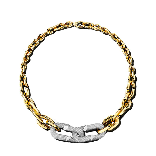 Yellow and White Gold with White Diamond Necklace from Link Collection