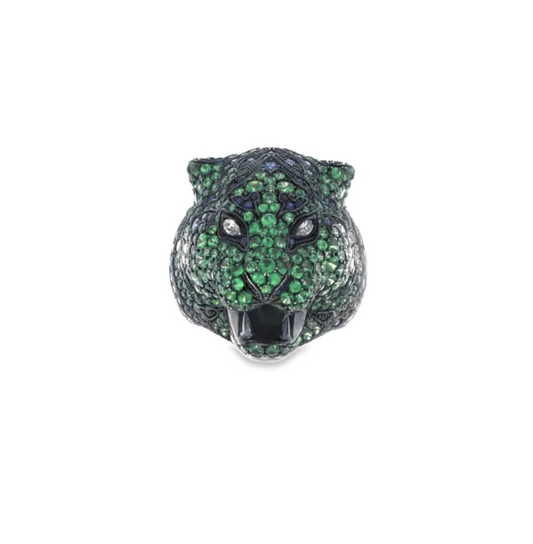 White Gold Tsavorite Blue Sapphire Diamond ring From Tiger Collection