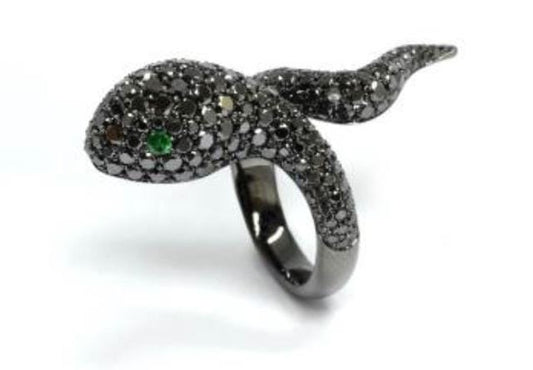 White Gold with Black Diamond & Tsavorite Ring from Snake Collection