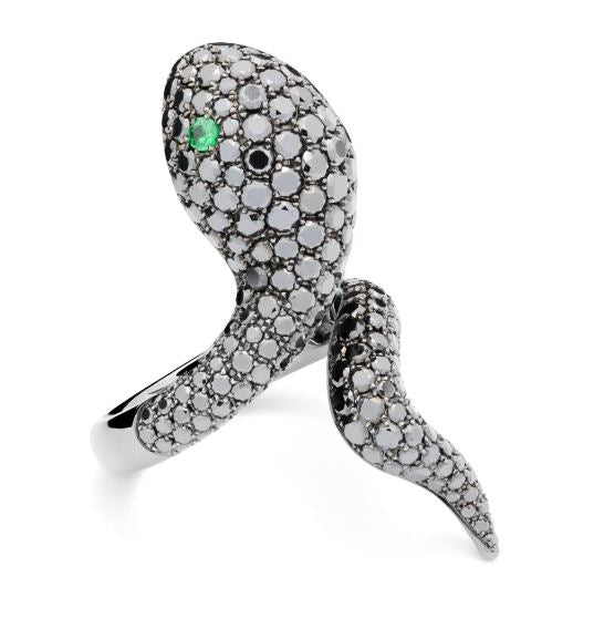 White Gold with Black Diamond & Tsavorite Ring from Snake Collection