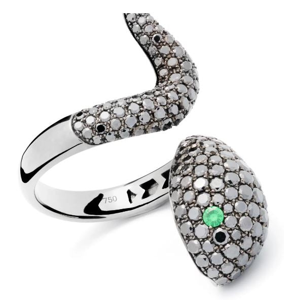 White Gold with Black Diamond & Tsavorite Ring from Snake Collection