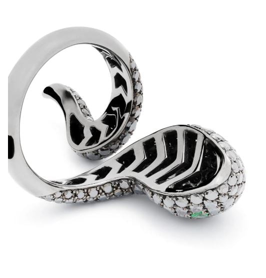 White Gold with Black Diamond & Tsavorite Ring from Snake Collection