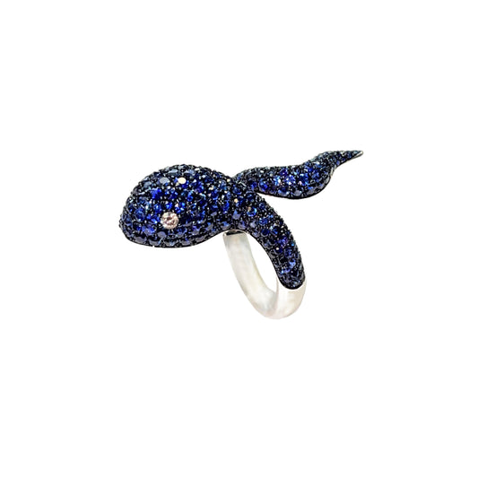 White Gold with Blue Sapphire Ring from Snakes Collection